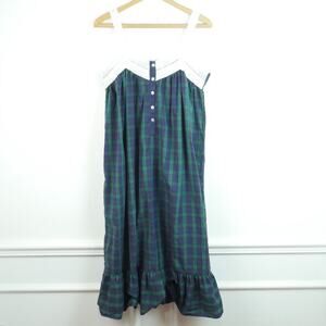 Vintage Small Nightgown Plaid Ruffle Cottagecore Prairie Lace Trim Midi 90s